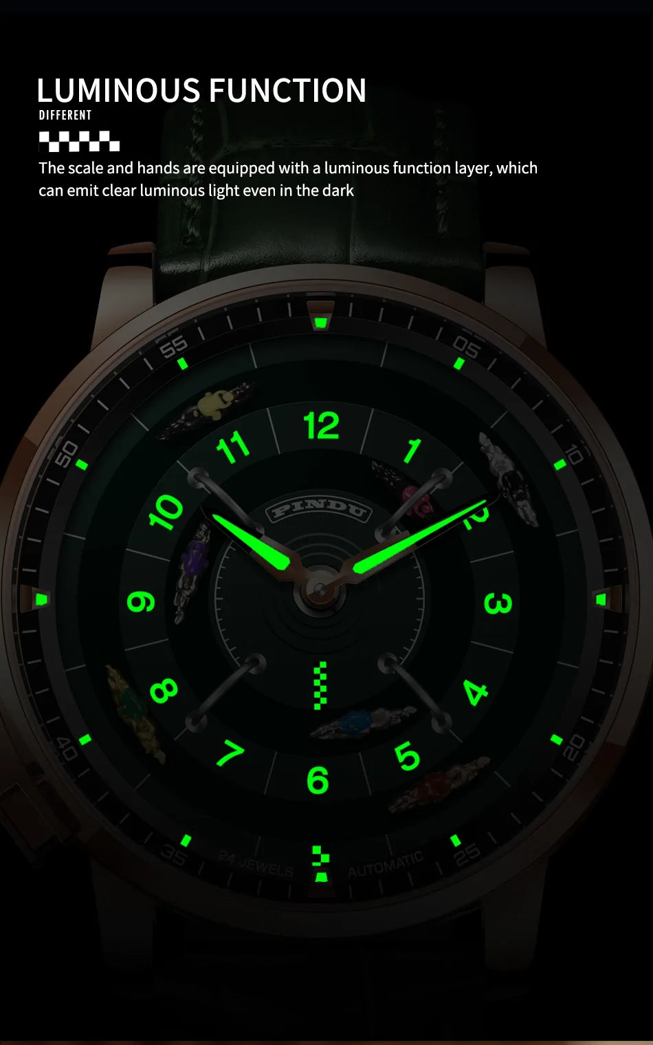 PINDU New Original Design Competitive Horse Racing Watches NH35A Sapphire Stainless Steel Luminous Leather Mechanical Watch Men