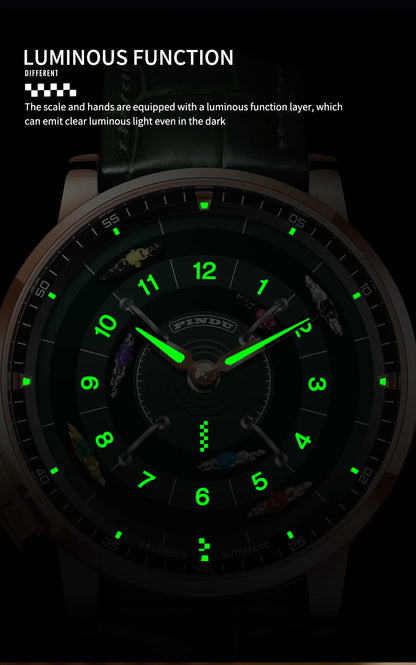 PINDU New Original Design Competitive Horse Racing Watches NH35A Sapphire Stainless Steel Luminous Leather Mechanical Watch Men