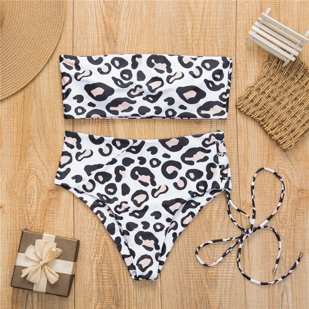 White push up swimsuit 2023 Summer beach sexy bikini set High Waist solid swimming suit for women swimwear Bandeau bathing suit