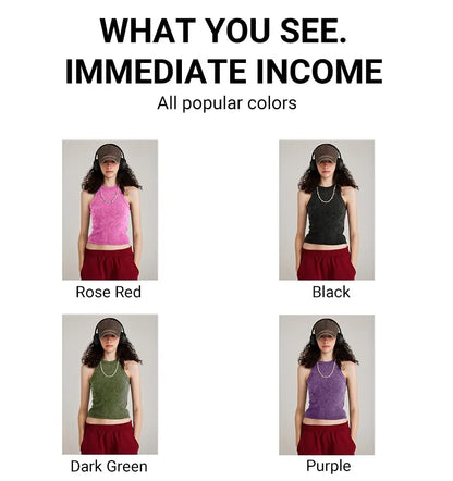 Y2k Cotton Solid Tank Tops For Womens Summer Sexy Sleeveless O-Neck Tight Washed Crop Tees Casual All-math Basic Streetwear