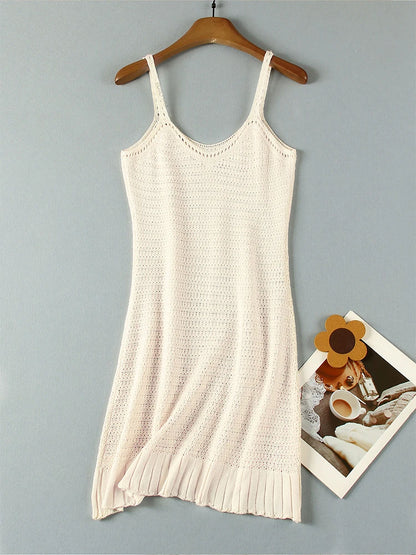 Sexy Crochet Halter V Neck Chic Ruffle Knit Beach Mini Dress 2026 Women Comfy Swimsuit Cover Up Seaside Holiday Club Dresses K58