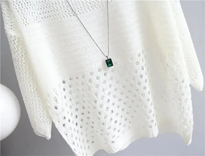 Spring and Summer New Ice Silk Knitted Vest Top Hollow Out Thin Bottoming Sling Streetwear Womens Clothing Shirt