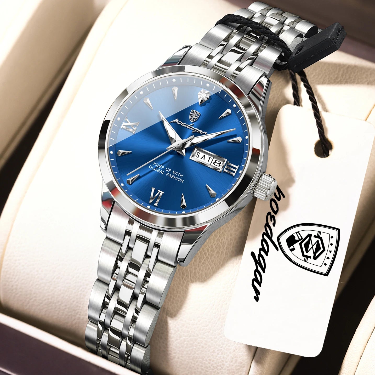 POEDAGAR Elegant Woman Watch Waterproof Luminous Date Week Ladies Wristwatch Stainless Steel Quartz Fashion Women's Watches Gift