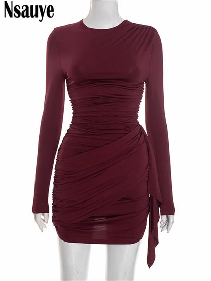 Nsauye New Fashion Women Short Wrap High Waisted Mini Winter Dress 2025 Outfits Sexy Night Club Party Evening Long Sleeve Dress