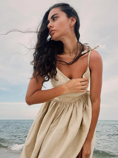 TARUXY Sexy Backless Beach Dress For Women V Neck Splice Folds Long Dresses Womens Party Elegant Bandage Maxi Sundress Female