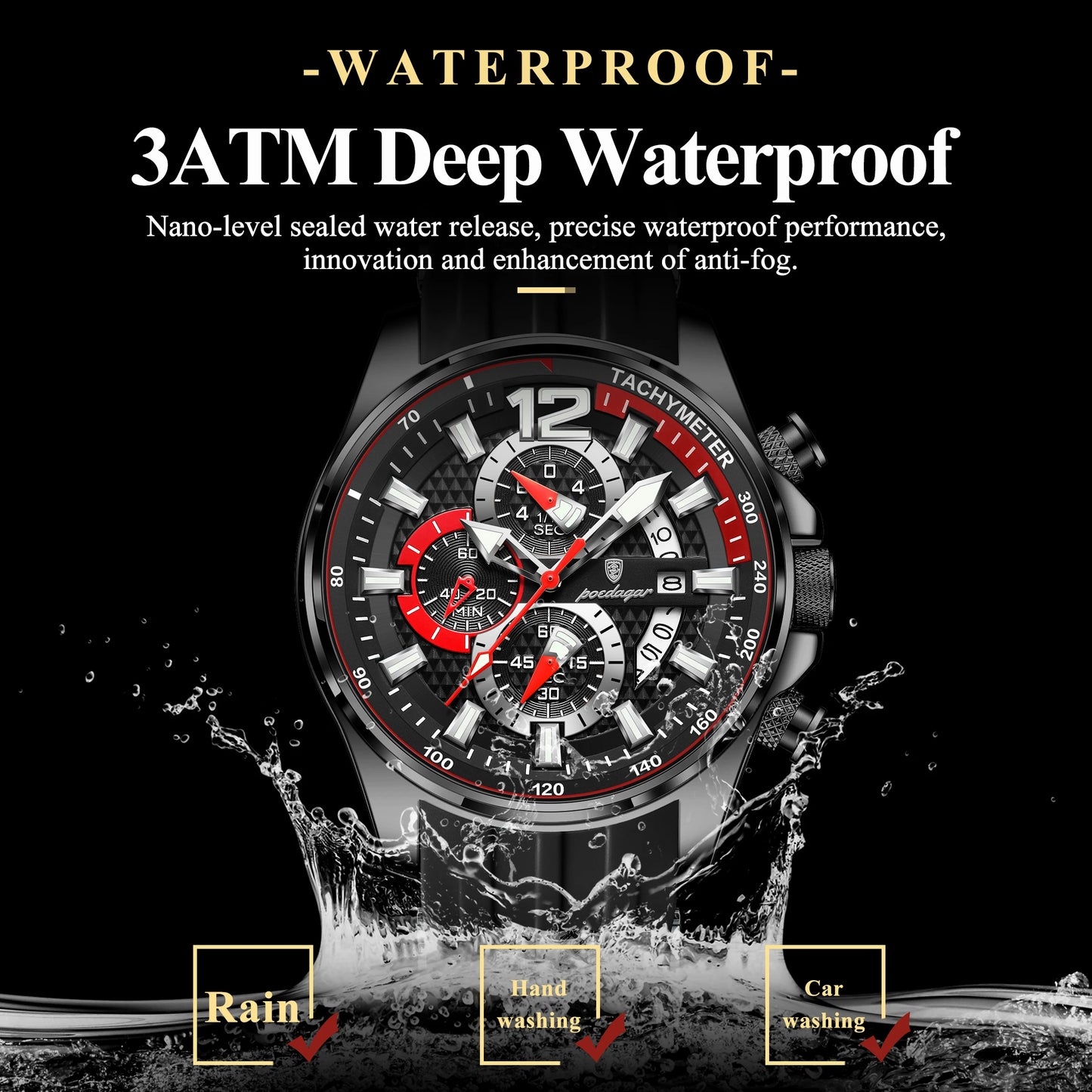 POEDAGAR Original Fashion Men Watch Date Chronograph Silicone Sports Man Clock Luminous Waterproof Military Quartz Men's Watches