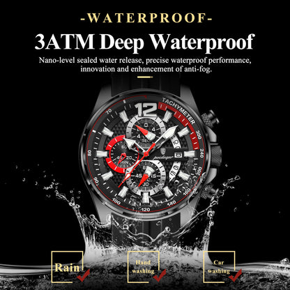 POEDAGAR Original Fashion Men Watch Date Chronograph Silicone Sports Man Clock Luminous Waterproof Military Quartz Men's Watches