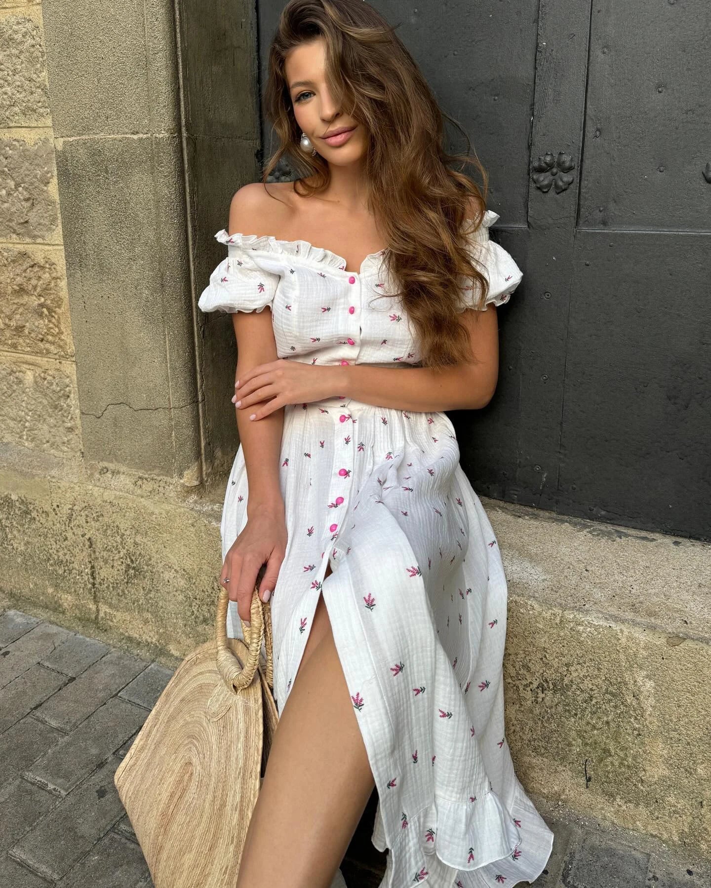 Elegant Women's Summer Cotton 100% Dress Vintage Light Midi Muslim Dresses Beautiful Long  Casual  White Dress for Women 2026