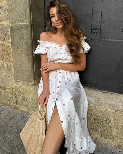 Elegant Women's Summer Cotton 100% Dress Vintage Light Midi Muslim Dresses Beautiful Long  Casual  White Dress for Women 2026