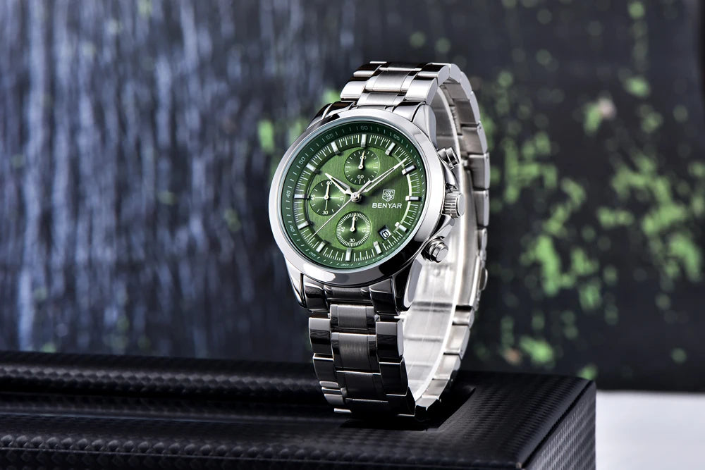 BENYAR Men's Watches Luxury Quartz Wristwatches Chronograph Watch Men Gifts Waterproof Stainless Steel Clock Reloj Hombre 2025