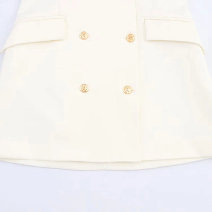 HH Female Sexy Mini Dress Grey Turn-Down Collar Sleeveless Backless Double Breasted Summer A-Line Dresses Woman New Trendy