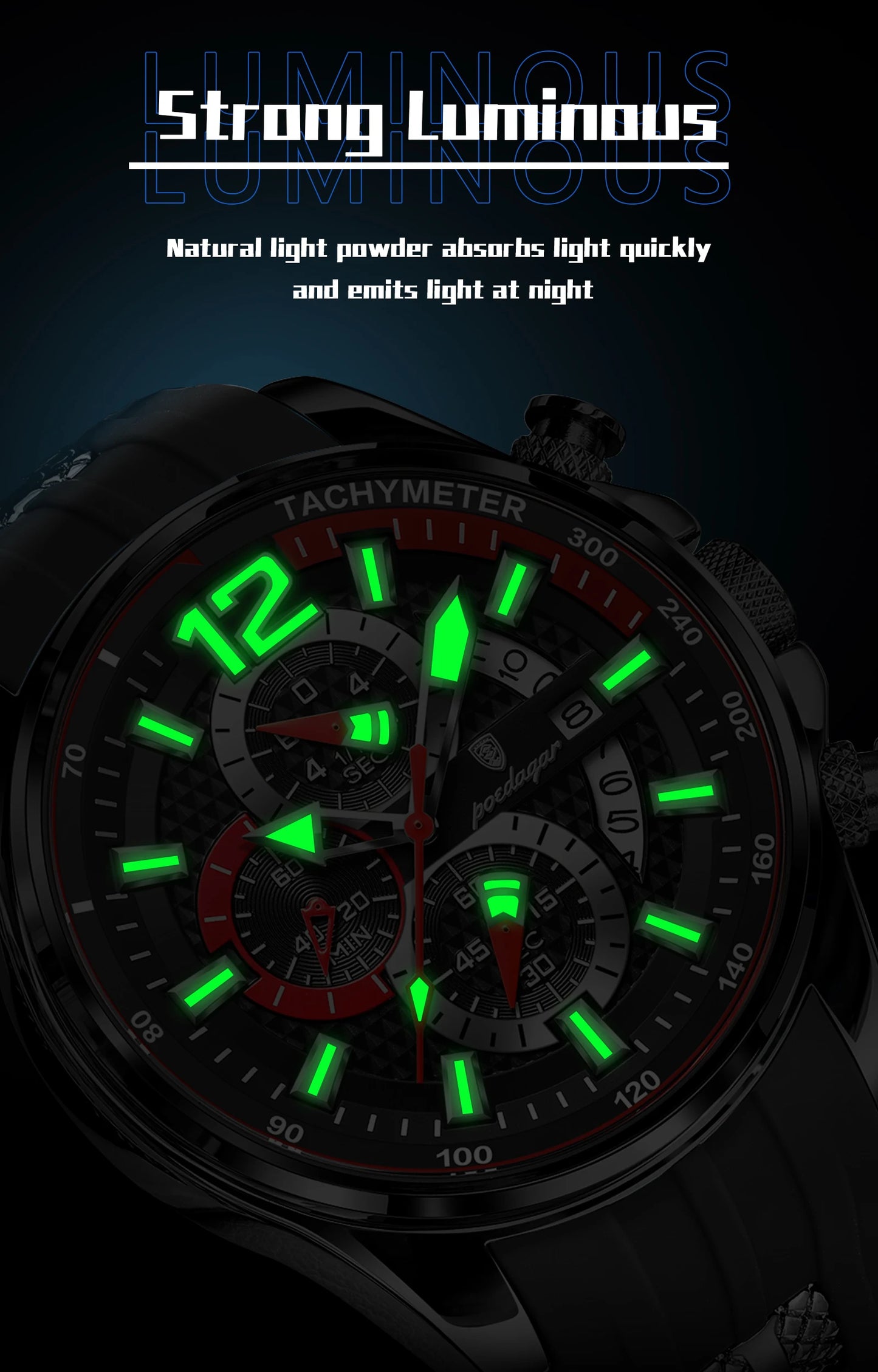 POEDAGAR Original Fashion Men Watch Date Chronograph Silicone Sports Man Clock Luminous Waterproof Military Quartz Men's Watches