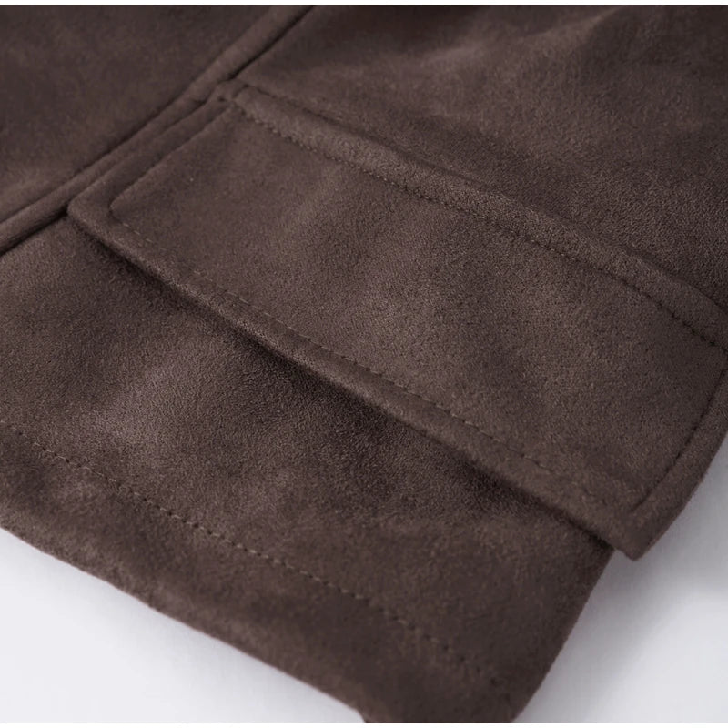 Women's Faux Suede Cropped Trench Coat Jacket Belted Notched Lapel Lace-up Retro Chic Outerwear Spring New High Street Outfit
