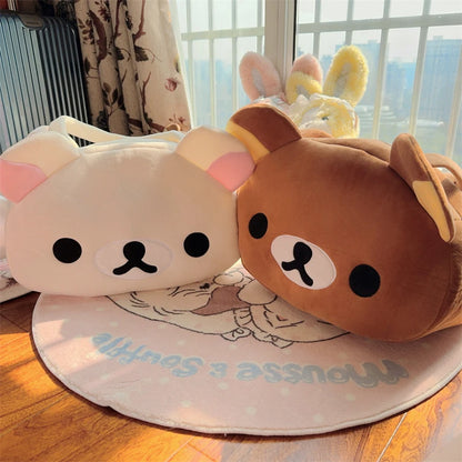 Kawaii Rilakkuma Plush Tote Bag Cute Brown White Bear Cartoon Handbag Soft Casual Shoulder Bag For Women Girl Large Capacity