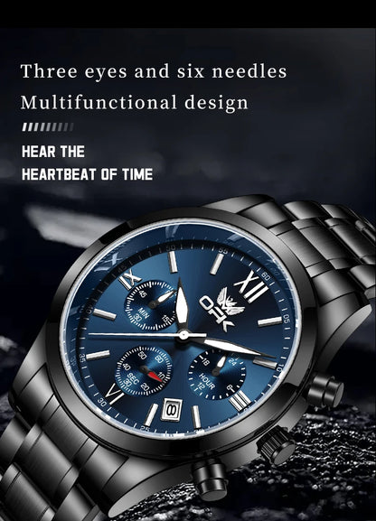 OPK 6052 Chronograph Quartz Wristwatch Original Steel Strap Waterproof Luminous Calendar Fashion Elegant Men's Business Watches