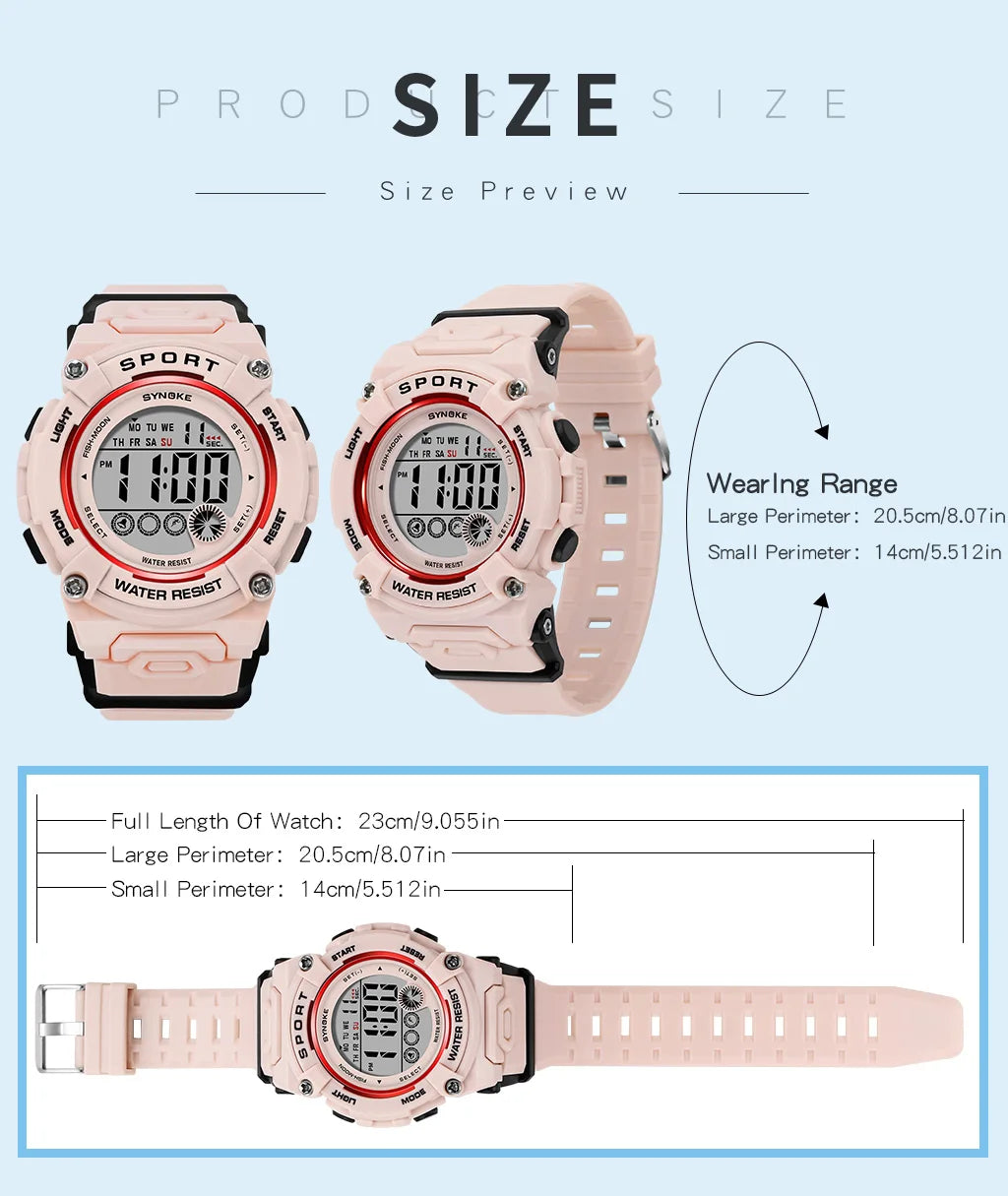 Synoke Shockproof Digital Sport's Watches Fashion PU Strap 50M Waterproof Colorful Light Led Chronograph Women's Wristwatch