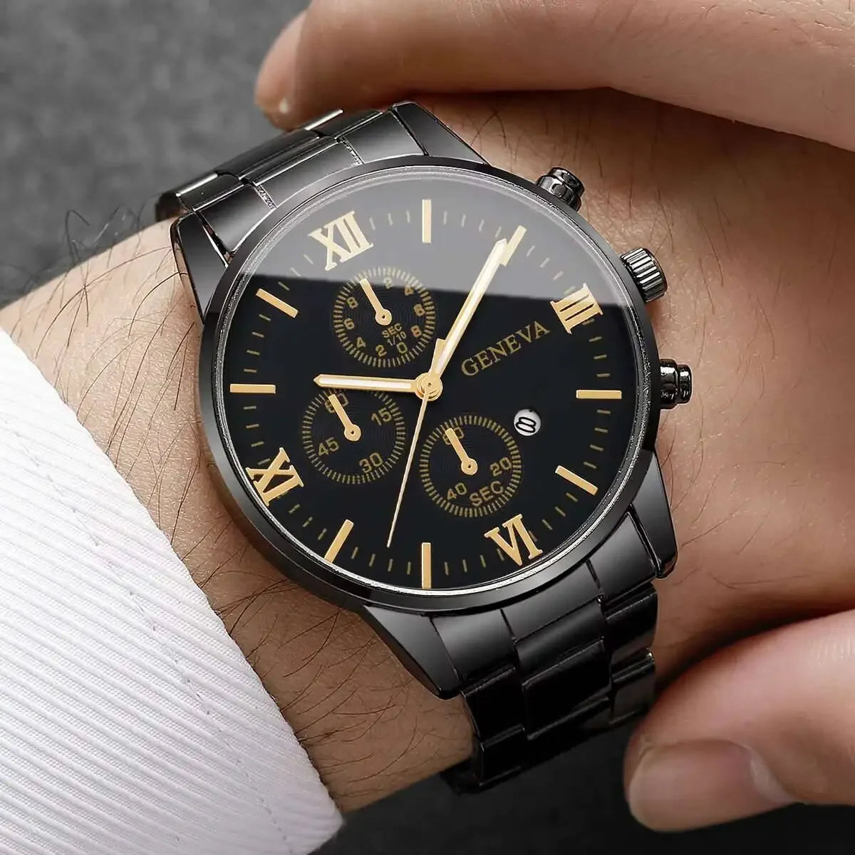 Fashion Roma Dial Men Business Watches Calendar Quartz Watch for Man Clock Reloj Hombre（Without Box）