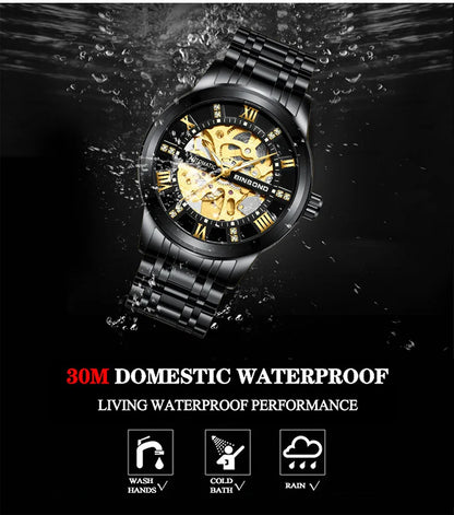 Bindond Mens Automatic Mechanical Watches Top Brand Luxury Stainless Steel Waterproof Hollow Male Wristwatches Relogio Masculino