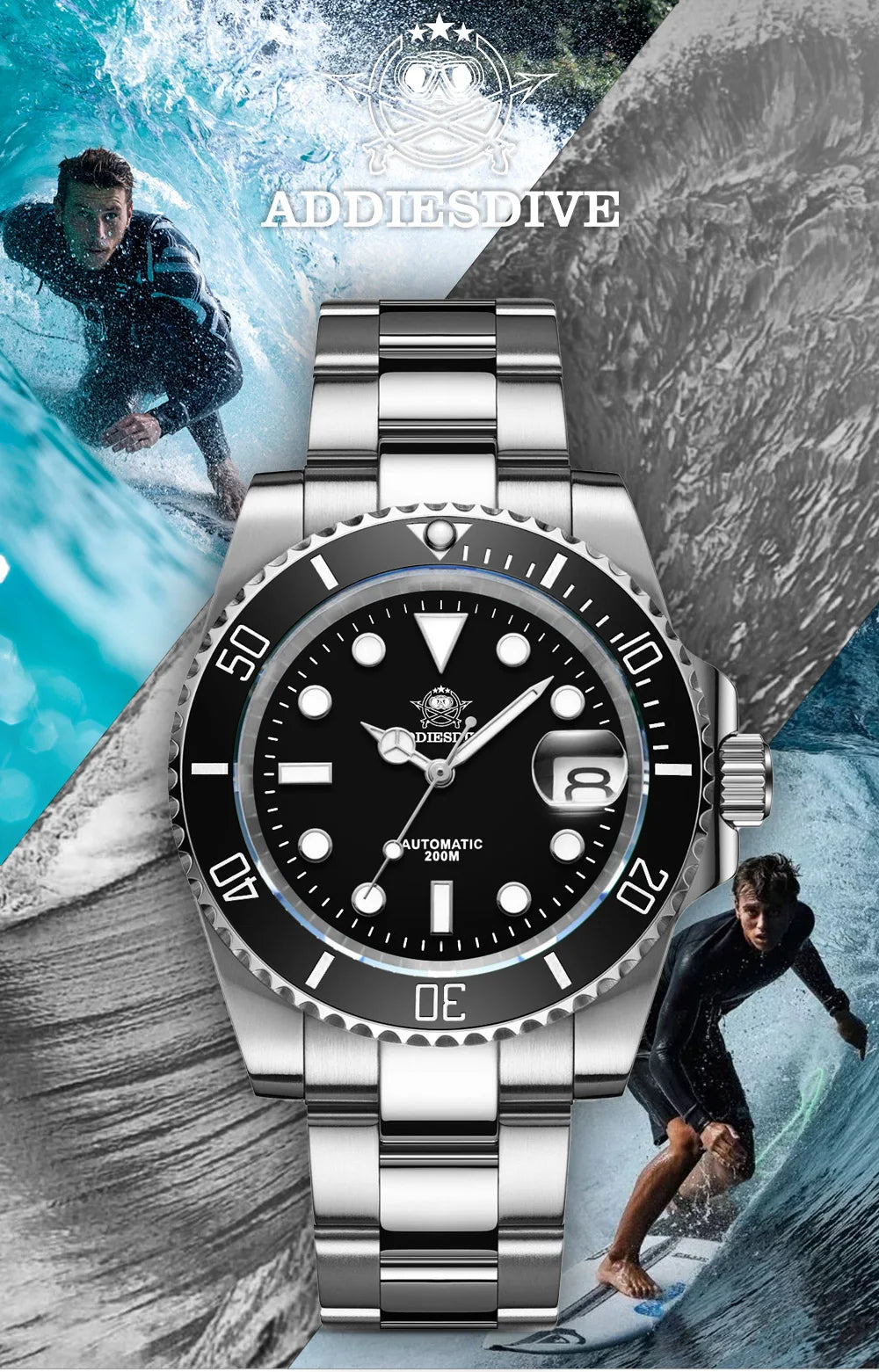 ADDIESDIVE AD2503 Luxury Men Automatic Watch 8215 Movement Sapphire Glass Diving Watches 200M Waterproof Mechanical reloj hombre