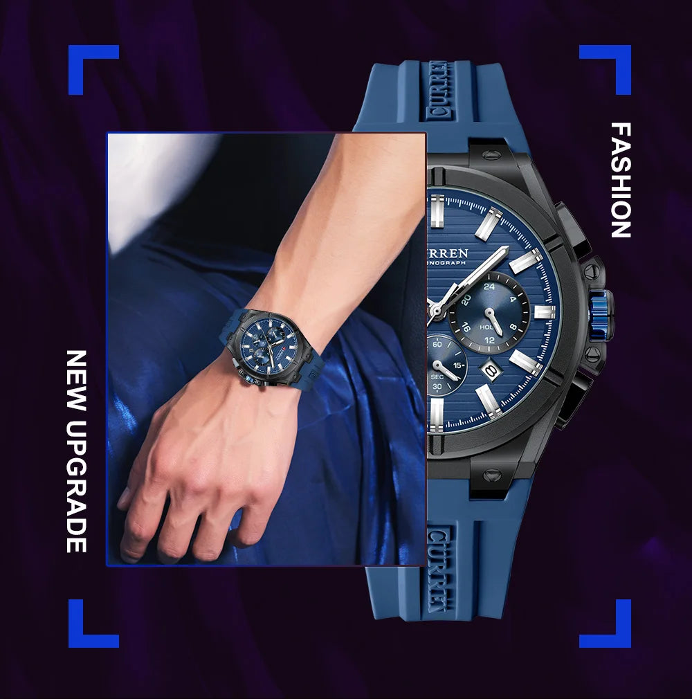 CURREN 8487 Casual Men's Quartz Wristwatch Multifunctional Chronograph Calendar Outdoor Sports Luminous Fashion Watches for Man