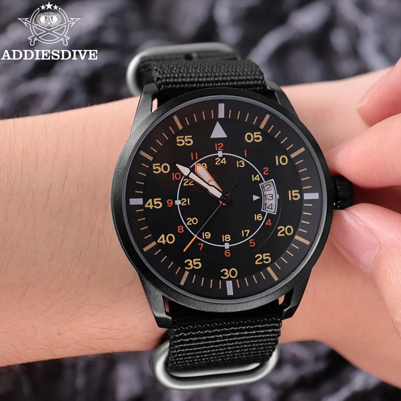 ADDIESDIVE Men Luminous Watch 5Bar Waterproof High Quality Nylon Strap Wristwatch Men Quartz Wirst Watches Relogio Masculino