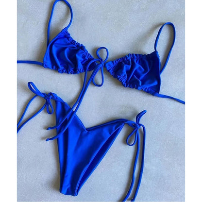 BIQIUYYI Brazilian Sexy Micro Mini Thong Bikini Set Summer Bandage Swimsuit Women Pleated Bathing Suit Beachwear Halter Biqiuni