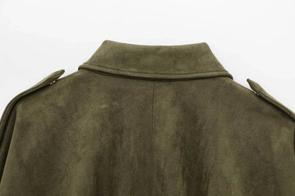 KONDALA Casual Soft Martini Green Bomber Jackets Women Long Lantern Sleeve Oversized Autumn Winter Coats Fashion 2025 Outwears
