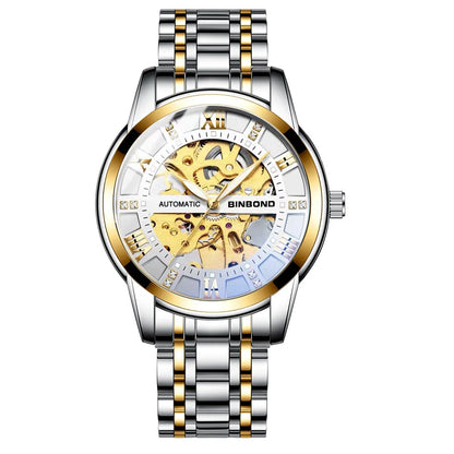 Bindond Mens Automatic Mechanical Watches Top Brand Luxury Stainless Steel Waterproof Hollow Male Wristwatches Relogio Masculino