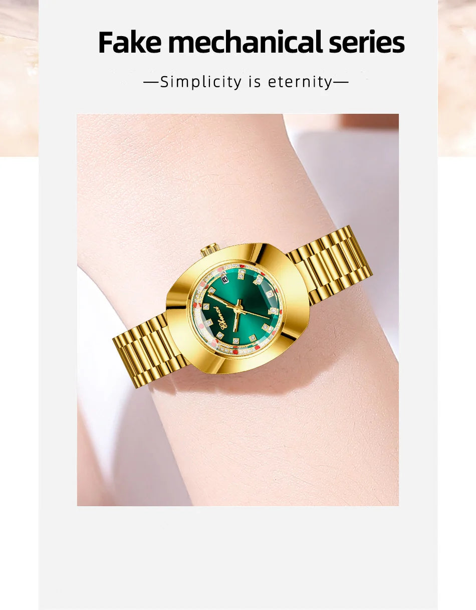 CHENXI Couple's Matching Quartz Watches Gold-Tone High-Fashion Diamond-Studded Waterproof Steel Bracelet Timepieces