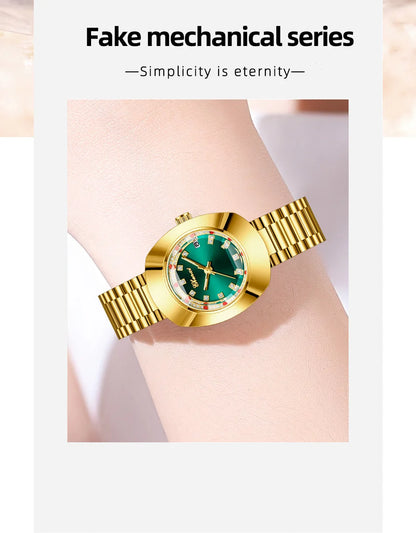CHENXI Couple's Matching Quartz Watches Gold-Tone High-Fashion Diamond-Studded Waterproof Steel Bracelet Timepieces