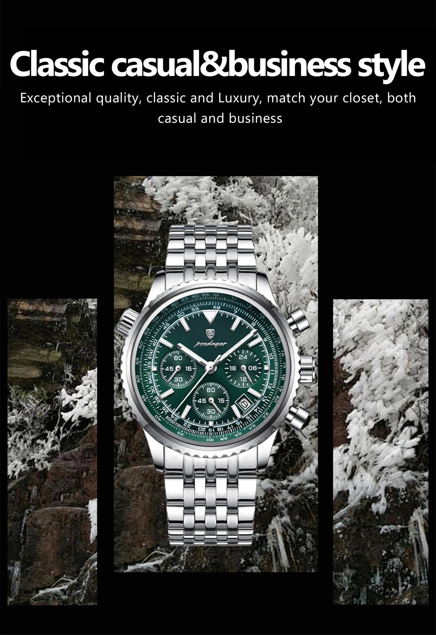 POEDAGAR Luxury Watches For Man Date Chronograph Stainless Steel Sport Men Watch Waterproof Luminous Quartz Military Men's Watch