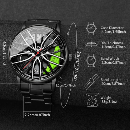 4PCS/Set Fashion 3d Car Wheel Dial Men Sports Watches Luxury Stainless Steel Quartz Watch Jewelry Set Reloj Hombre (Without Box)