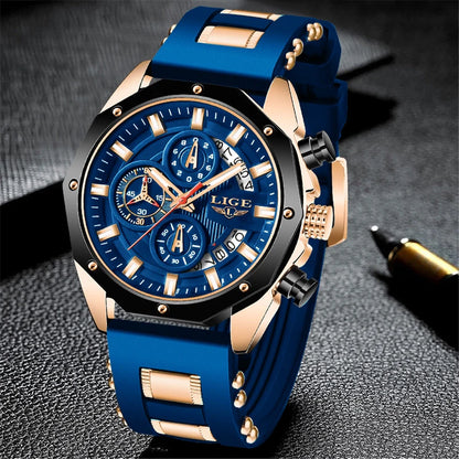 LIGE Fashion Men Watches Top Brand Luxury Silicone Sport Watch Men Quartz Date Clock Waterproof Wristwatch Chronograph Clock Man