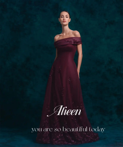 Aileen Flowers Elegant Party Dresses 2025 Boat Collar Very Luxurious Evening Dresses for Special Occasions Vestidos De Festa
