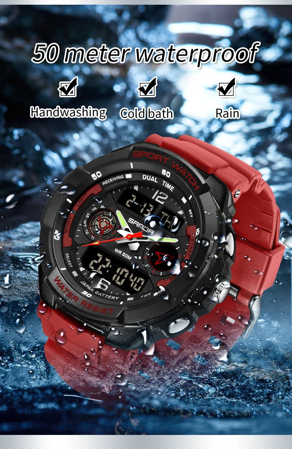 SANDA 6197 Top Class Men's Korean Student Electronic Watch Sports Multi functional Alarm Clock Waterproof Men's Watches 2024