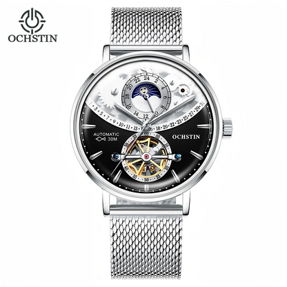 OCHSTIN Men's Stainless Steel Mesh Bracelet Watches Man High-Grade Cooktop Glass Skeleton Mechanical Flying Tourbillon Watch