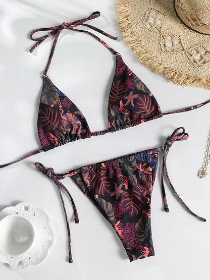 Mini Bowknot Bikinis Set for Women Patchwork Swimsuit Summer Beach Wear brown Thong Swimwear Swimming Bathing Suit 2025
