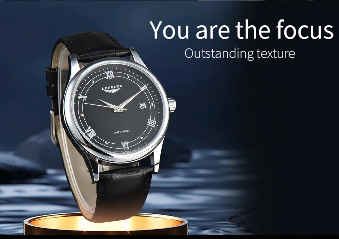 Men automatic watch simple mechanical watches  date waterproof fashion leather gift
