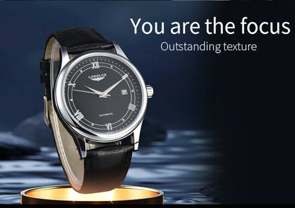 Men automatic watch simple mechanical watches  date waterproof fashion leather gift