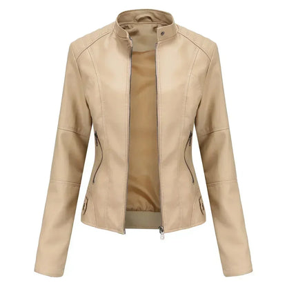 Faux Leather Jacket Women 2026 Autumn Spring Women's Moto Biker Jacket Red Black Coat Brown Purple Blue 3xl 4xl Coffee XS Beige