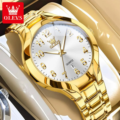 OLEVS 3650 Couple Watches For Men Women Number Scale Waterproof Quartz Dress Wristwatch Luminous Luxury Calendar Business Watch
