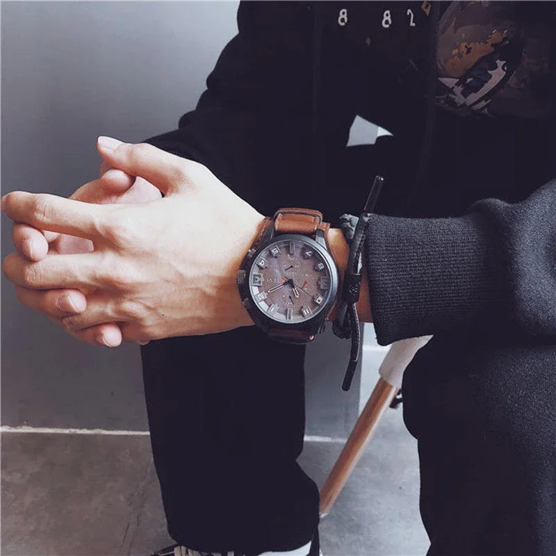 Retro Men's Watches High-end Luxury Man Watch PU Leather Strap Date Business Quartz Watch Big Dial Military tactical Wristwatch