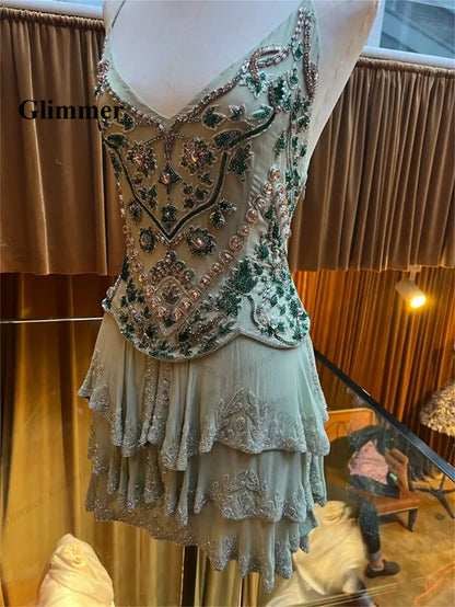 Glimmer Chic Mini A-line Cocktail Dresses with Rhinestones Spaghetti Straps Short Party Dresses Formal Party Gown Customized
