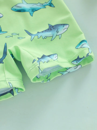 Citgeett Summer Toddler Boys Boys Rash Guard Swimsuit Print Zipper Long Sleeve Bathing Suit Swim Cap Romper Clothes
