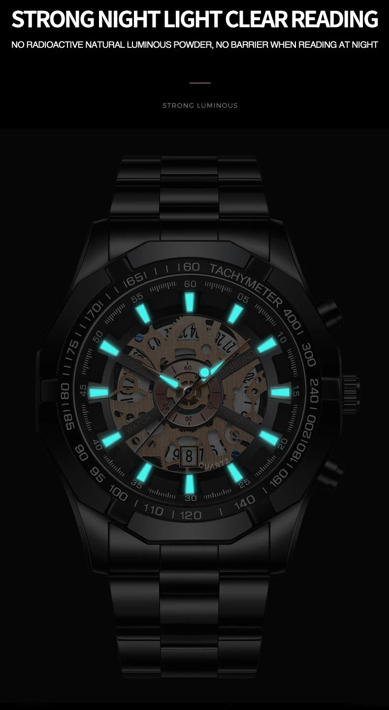 BINBOND S033 Luxury Hollow Non-Mechanical Business Quartz Men Watches 30M Waterproof Trendy Hollow Design Classics Men Watches