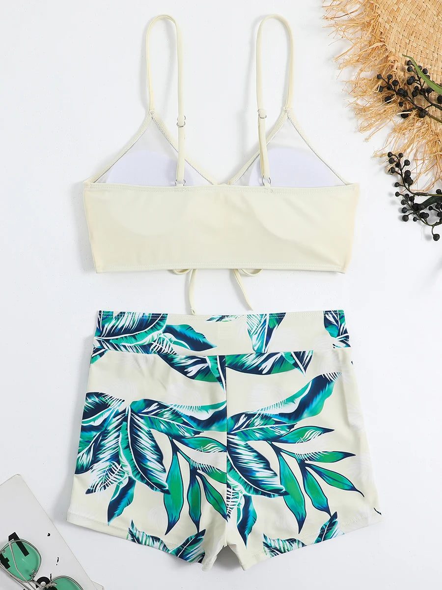 2026 Tie Dye Bikini Drawstring Swimsuit Women High Waist Shorts Swimwear Female Padded Bathing Suit Swimming Beachwear Summer