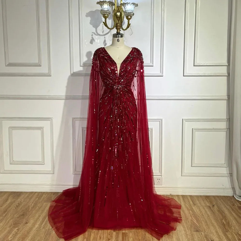 Serene Hill 2025 Turquoise Mermaid Evening Dresses Gowns With Beaded  Cape For Women's Wedding Party LA72168A Customized