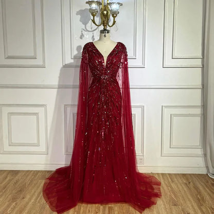 Serene Hill 2025 Turquoise Mermaid Evening Dresses Gowns With Beaded  Cape For Women's Wedding Party LA72168A Customized