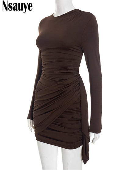 Nsauye New Fashion Women Short Wrap High Waisted Mini Winter Dress 2025 Outfits Sexy Night Club Party Evening Long Sleeve Dress