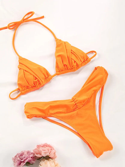 Zrtak Sexy Handwork Bikinis Small Ruffle Swimsuit 2025 Vintage Print Swimwear Women Bathing Suit Patchwork Bikini Set String